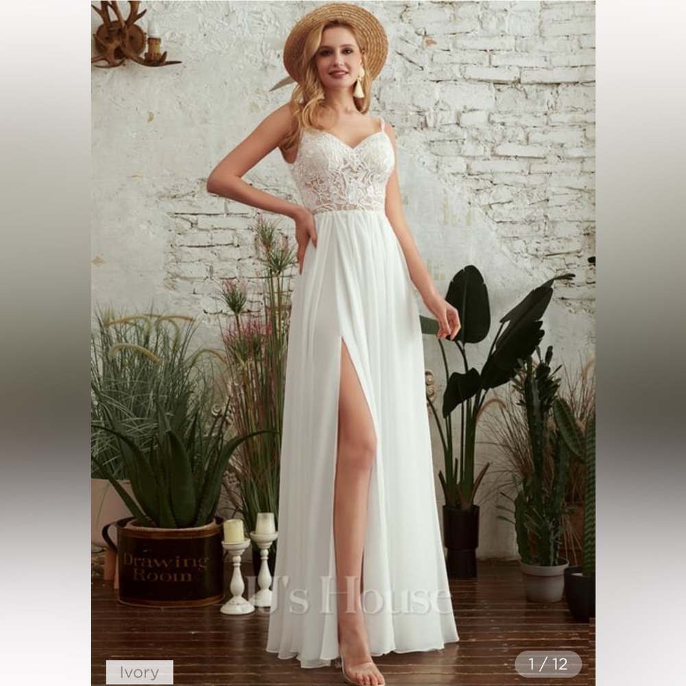 A-Line V-neck Floor-Length Wedding Dress With Beading Split Front
